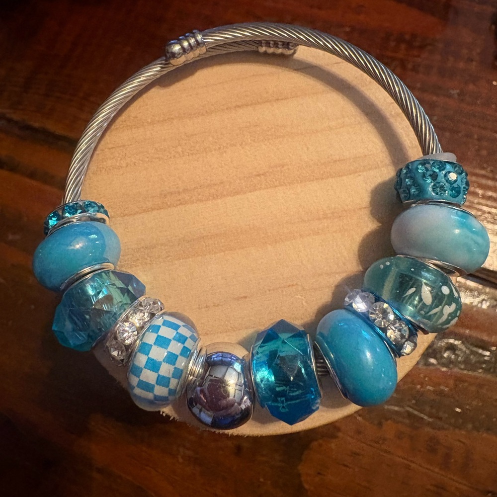 Blue and Silver Beaded Bracelet